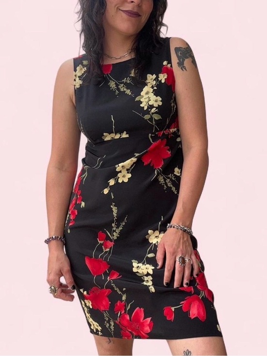 Heart Soul Dresses & Skirts - Black Floral Sheath Dress with Red & Cream Blooms